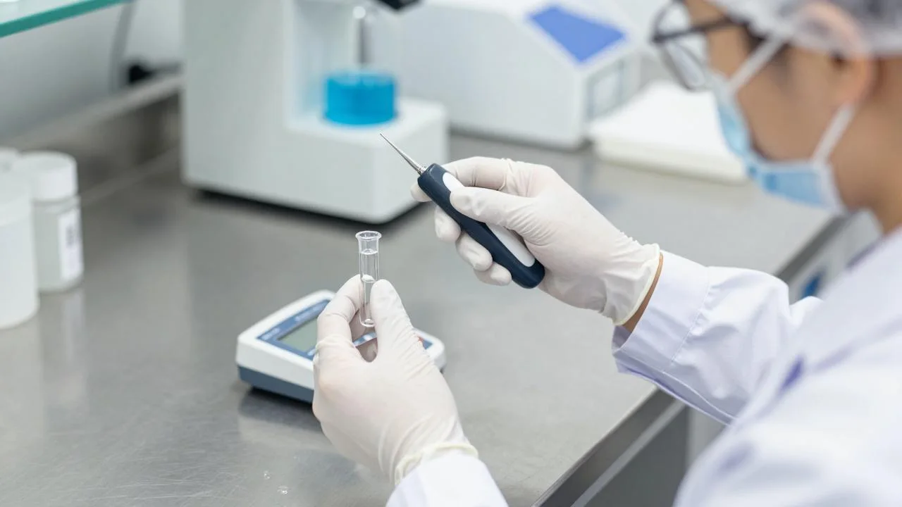 Quality control in the lab: a sample is checked against the specification.