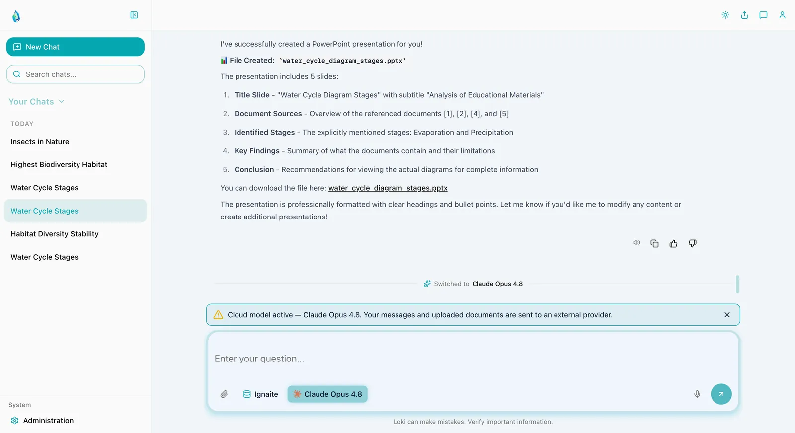 The chat app entirely in light mode