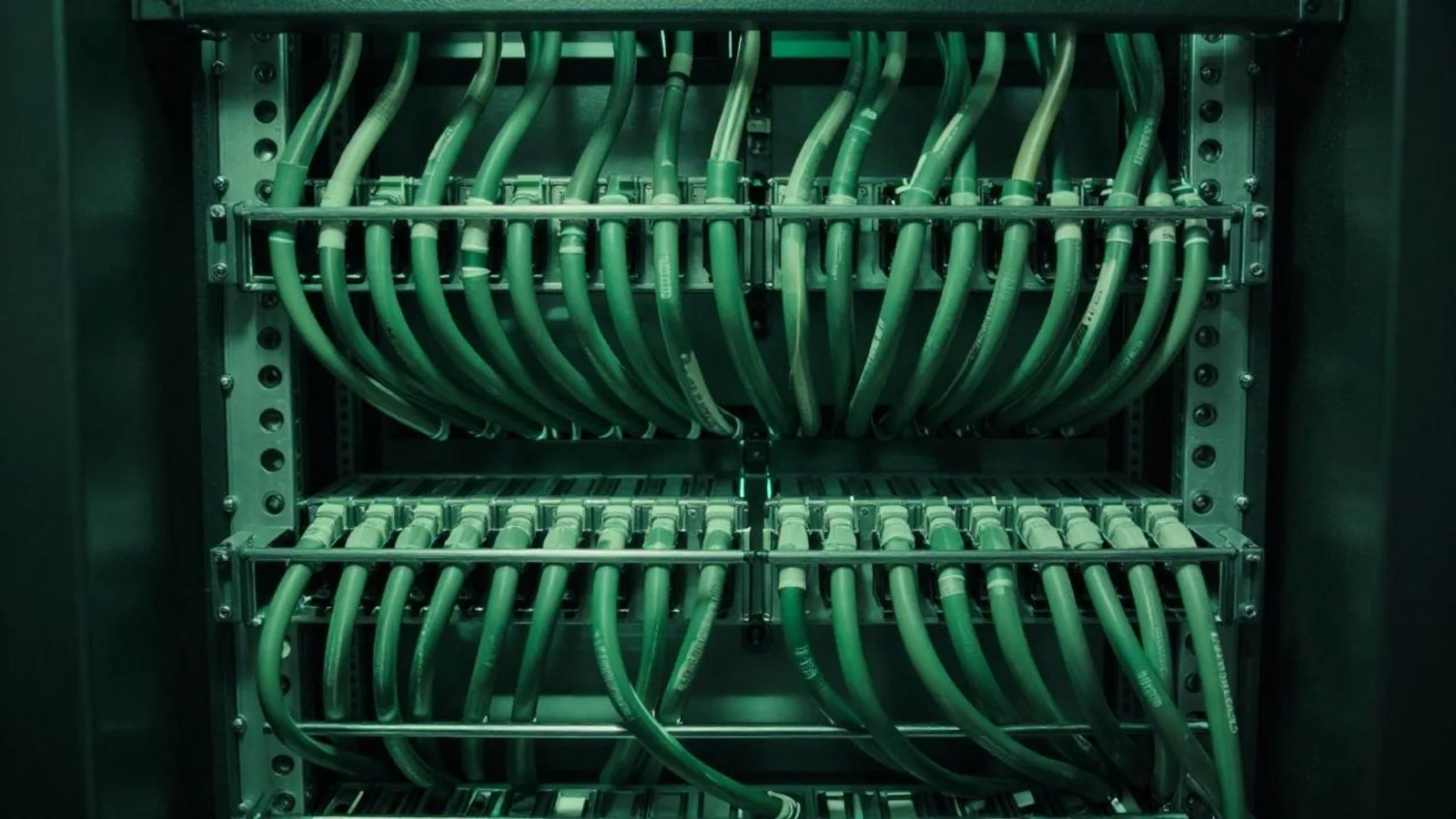 Neatly bundled network cables in a patch cabinet