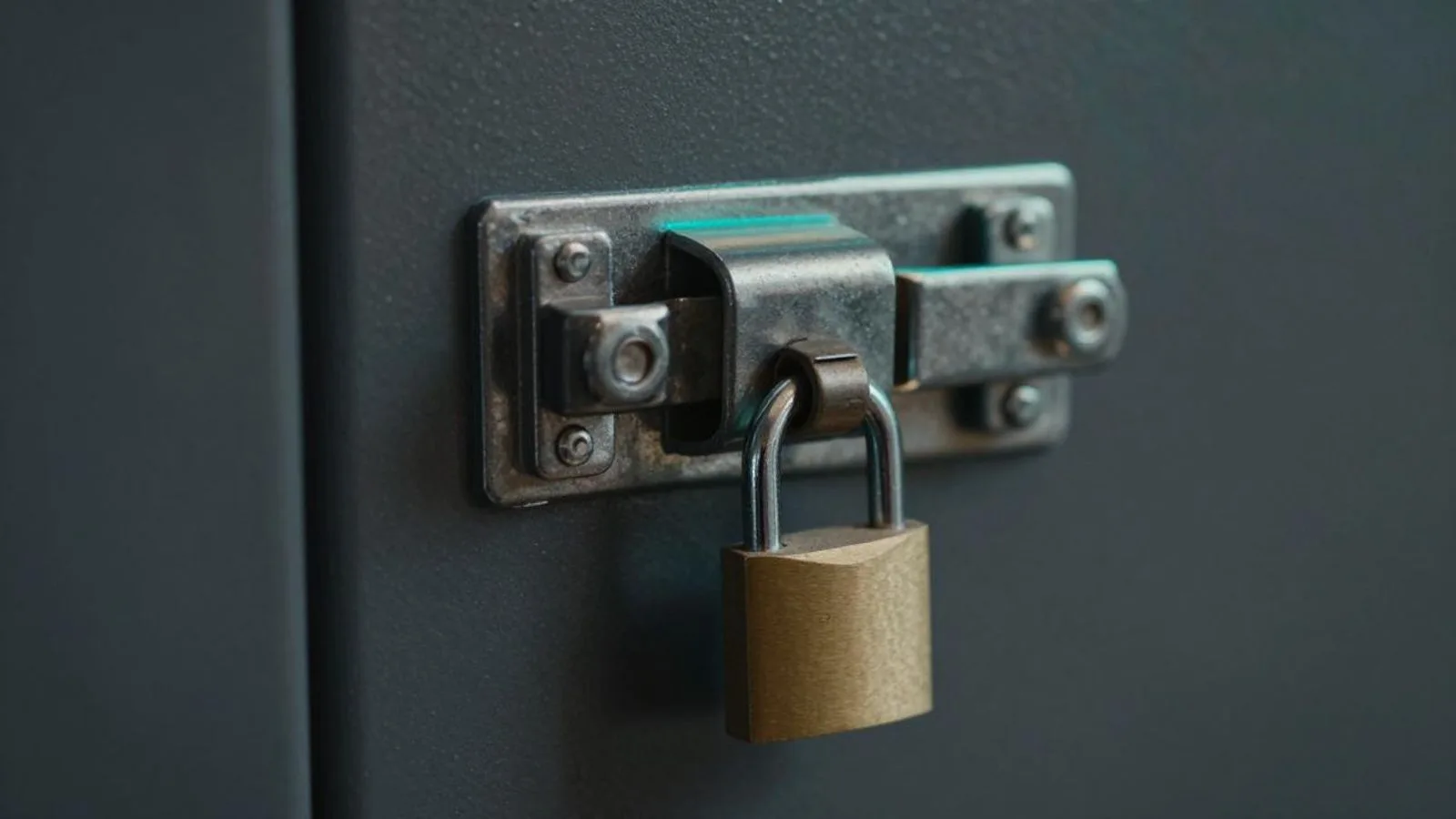 Padlock on a bolted steel cabinet
